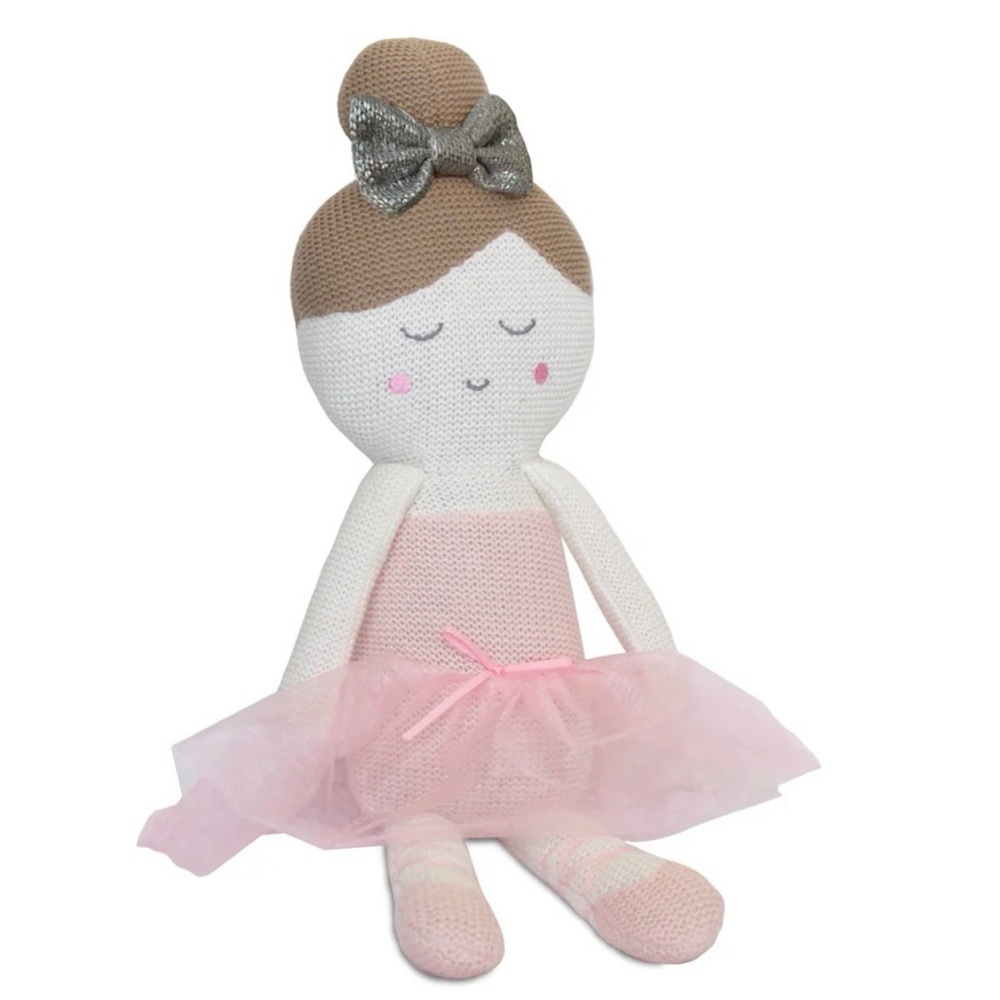 LIVING TEXTILES Emma the Ballerina Knitted Toy Rattle Baby Girl Gift Keepsake